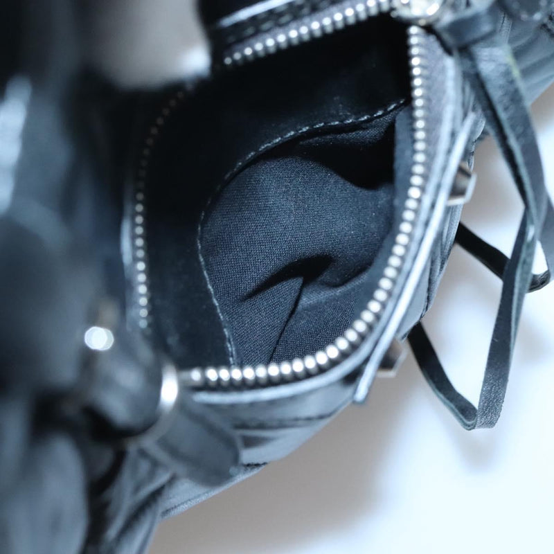BALENCIAGA Hand Bag Leather Black Silver Auth 120938