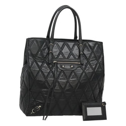 BALENCIAGA Hand Bag Leather Black Silver Auth 120938