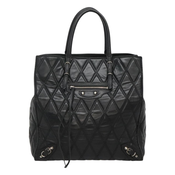 BALENCIAGA Hand Bag Leather Black Silver Auth 120938