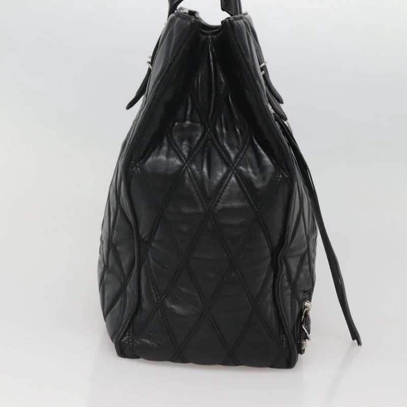 BALENCIAGA Hand Bag Leather Black Silver Auth 120938