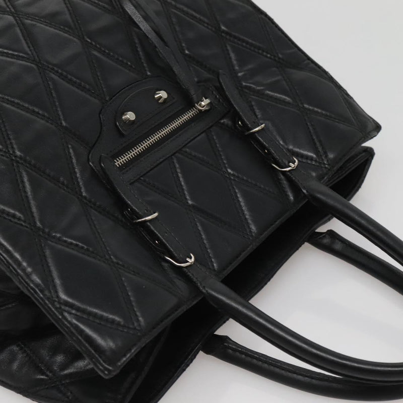 BALENCIAGA Hand Bag Leather Black Silver Auth 120938