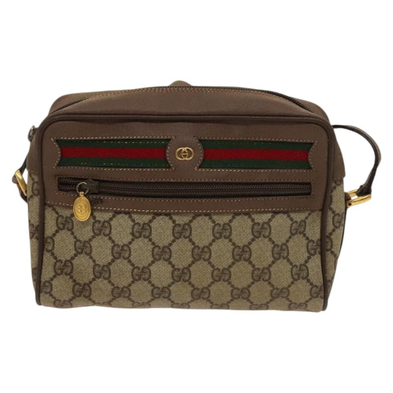 GUCCI GG Supreme Web Sherry Line Bag PVC Beige Gold 001 44 6655 Auth 120942