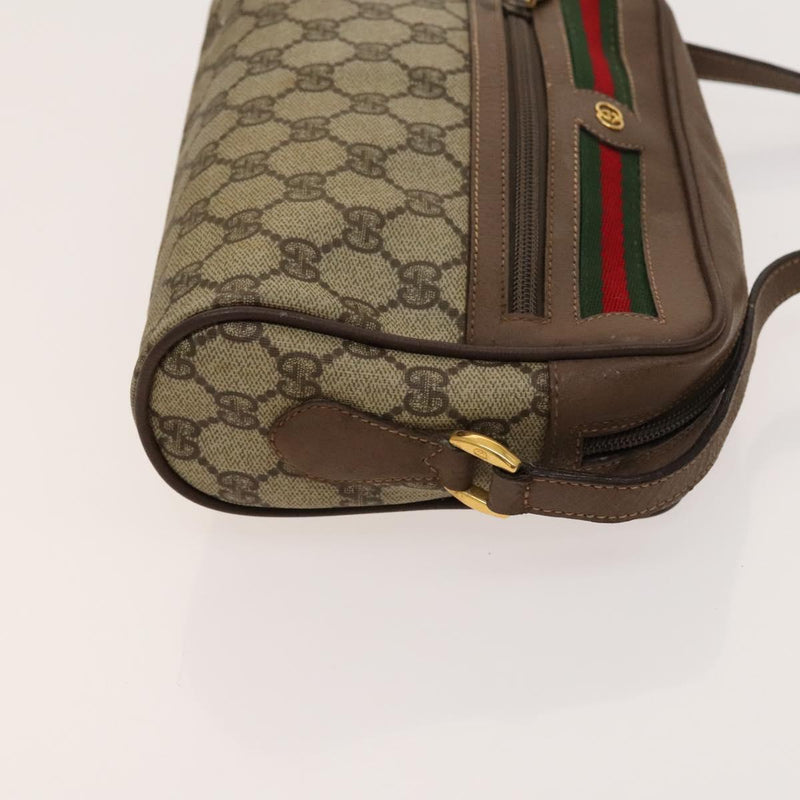 GUCCI GG Supreme Web Sherry Line Bag PVC Beige Gold 001 44 6655 Auth 120942