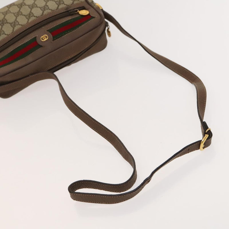 GUCCI GG Supreme Web Sherry Line Bag PVC Beige Gold 001 44 6655 Auth 120942