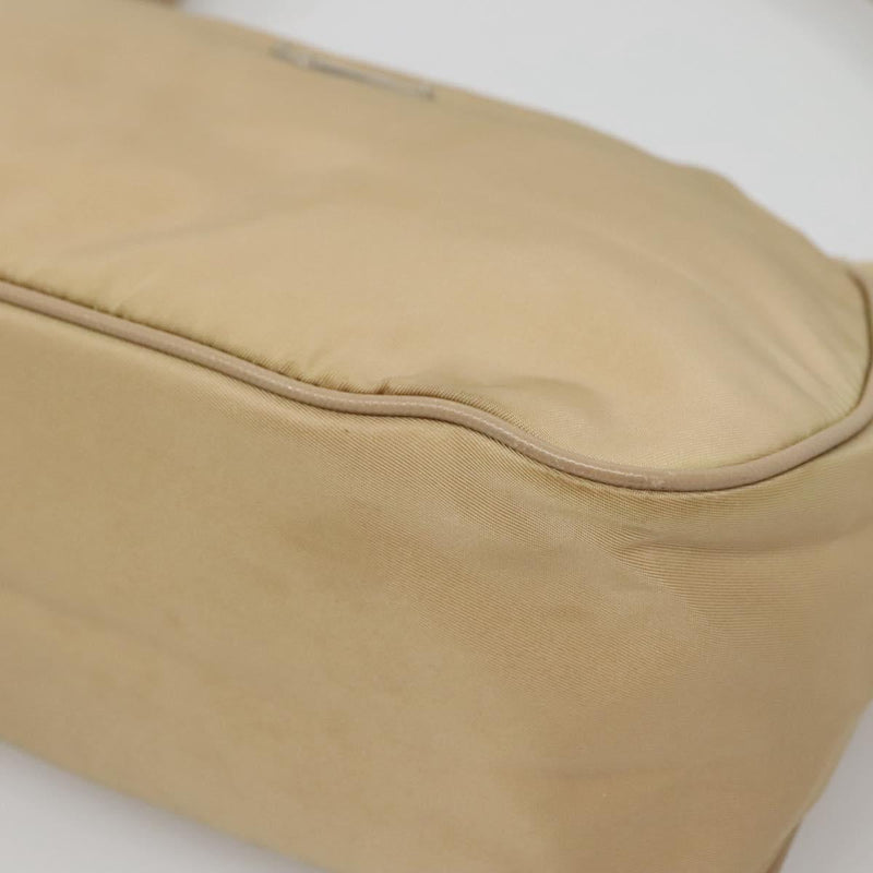 PRADA Shoulder Bag Nylon Beige Silver Auth 120952