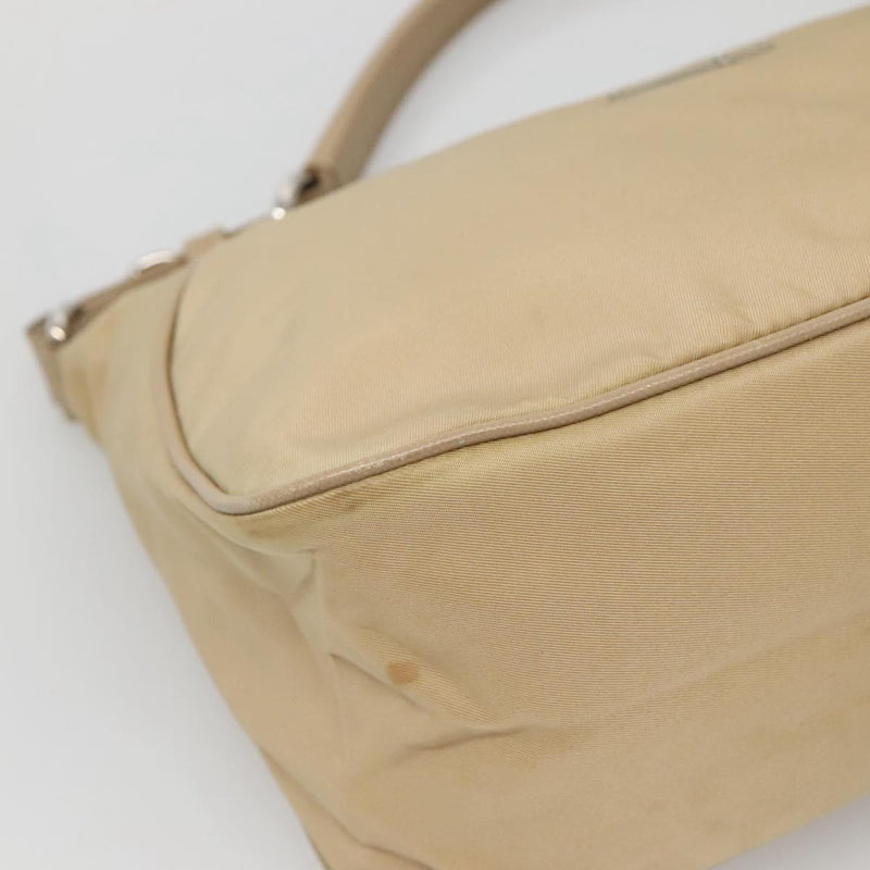 PRADA Shoulder Bag Nylon Beige Silver Auth 120952