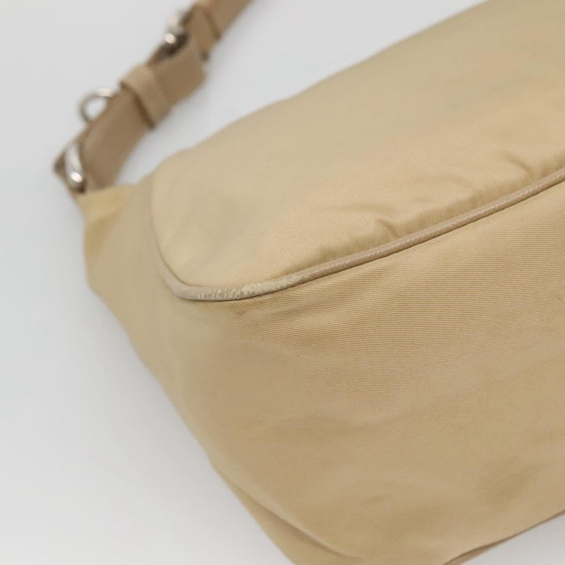 PRADA Shoulder Bag Nylon Beige Silver Auth 120952