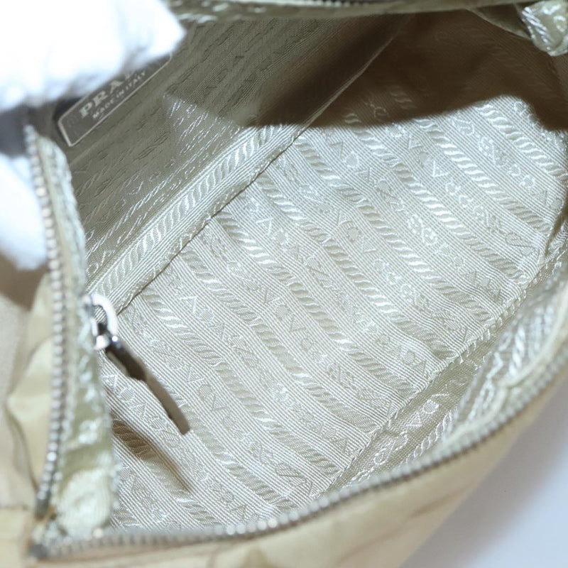 PRADA Shoulder Bag Nylon Beige Silver Auth 120952