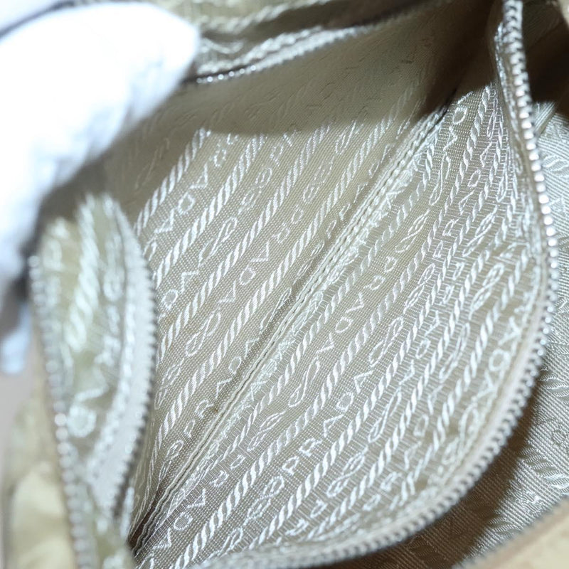 PRADA Shoulder Bag Nylon Beige Silver Auth 120952