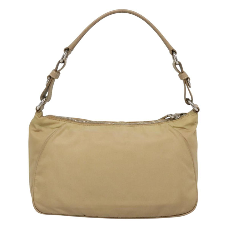 PRADA Shoulder Bag Nylon Beige Silver Auth 120952