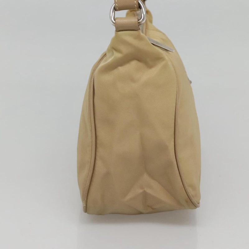PRADA Shoulder Bag Nylon Beige Silver Auth 120952