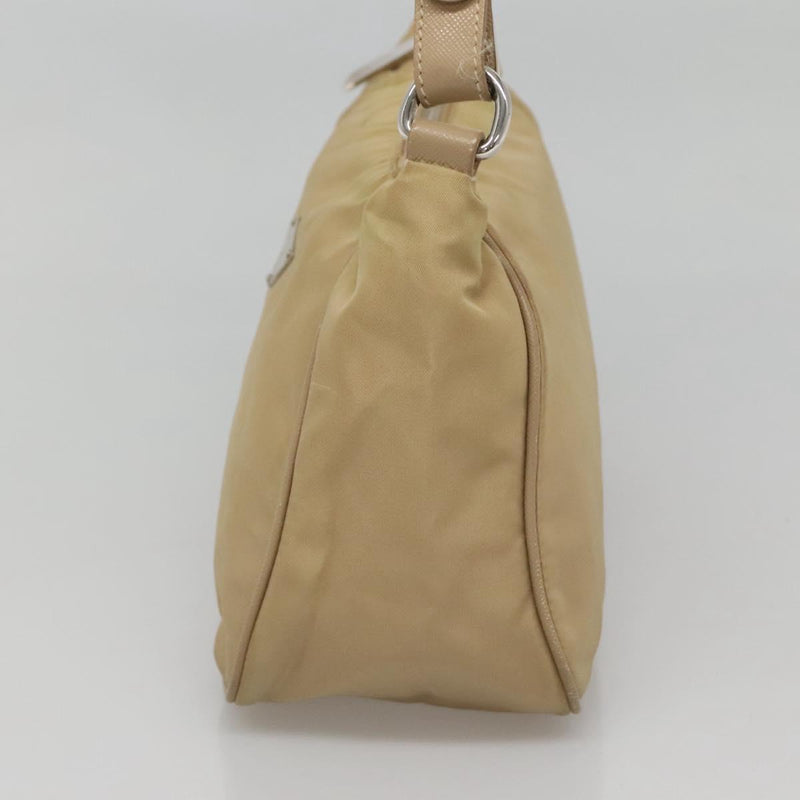 PRADA Shoulder Bag Nylon Beige Silver Auth 120952