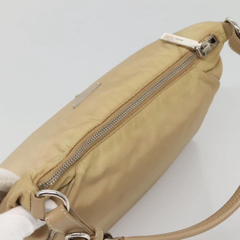 PRADA Shoulder Bag Nylon Beige Silver Auth 120952