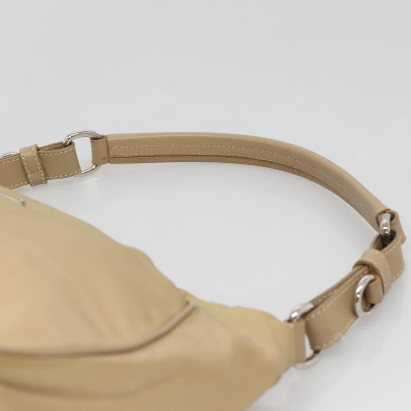 PRADA Shoulder Bag Nylon Beige Silver Auth 120952