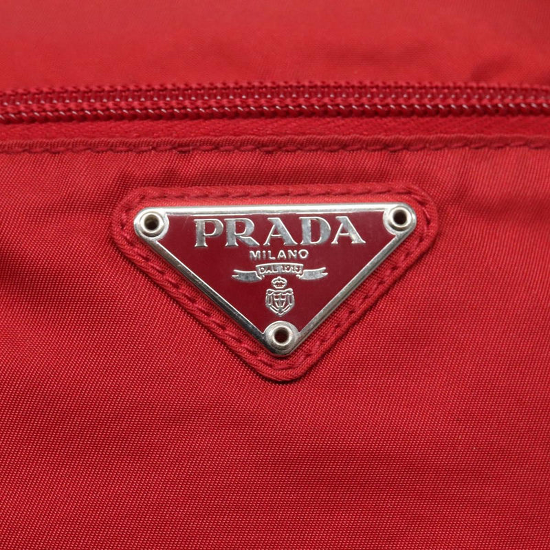 PRADA Shoulder Bag Nylon Red Silver Auth 120955