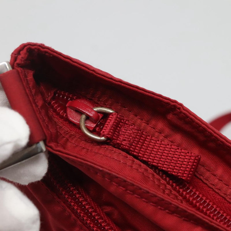 PRADA Shoulder Bag Nylon Red Silver Auth 120955