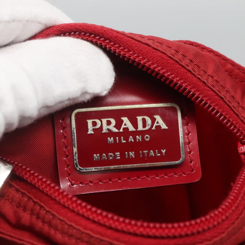 PRADA Shoulder Bag Nylon Red Silver Auth 120955