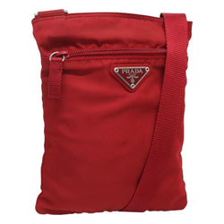 PRADA Shoulder Bag Nylon Red Silver Auth 120955