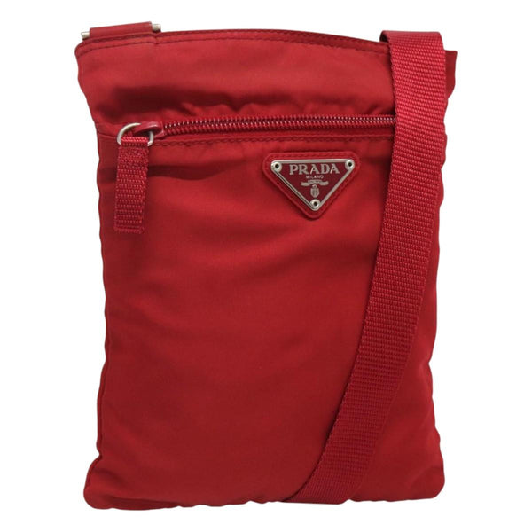 PRADA Shoulder Bag Nylon Red Silver Auth 120955