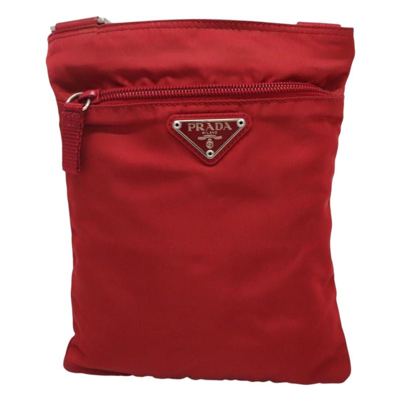 PRADA Shoulder Bag Nylon Red Silver Auth 120955