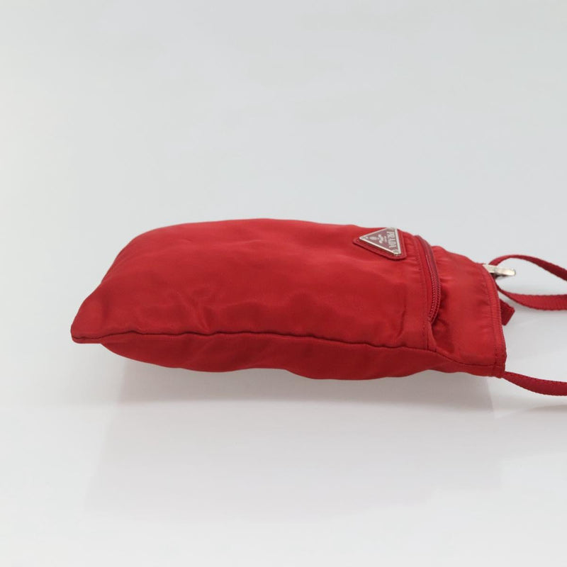 PRADA Shoulder Bag Nylon Red Silver Auth 120955