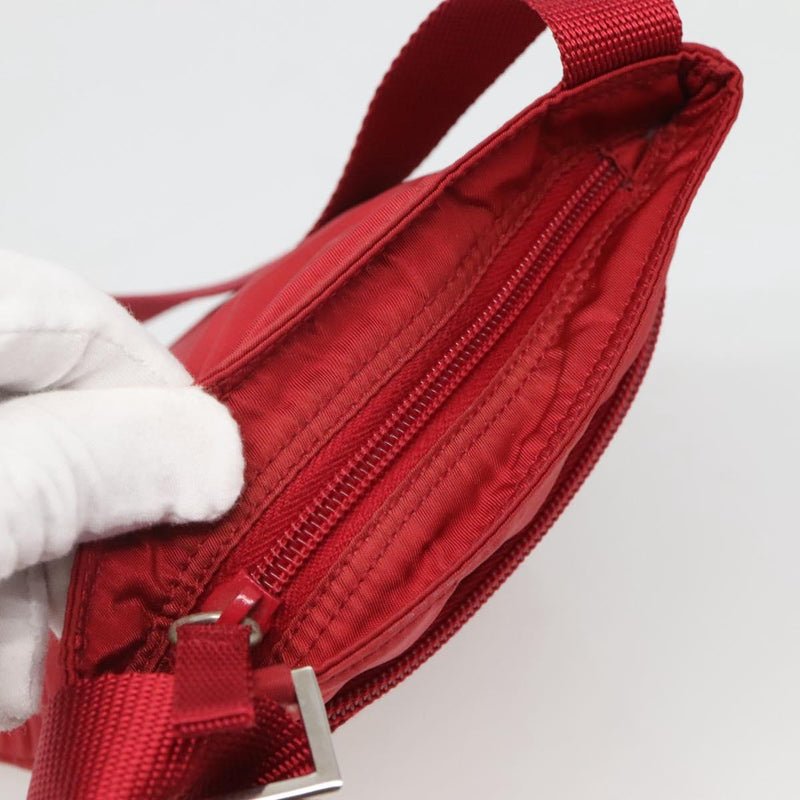 PRADA Shoulder Bag Nylon Red Silver Auth 120955