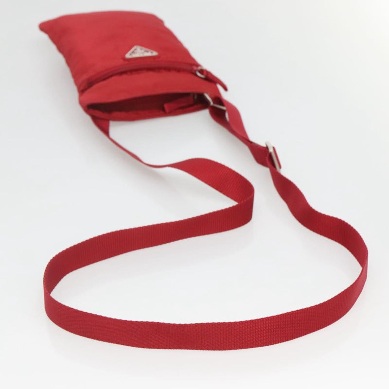 PRADA Shoulder Bag Nylon Red Silver Auth 120955