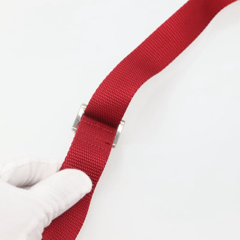 PRADA Shoulder Bag Nylon Red Silver Auth 120955