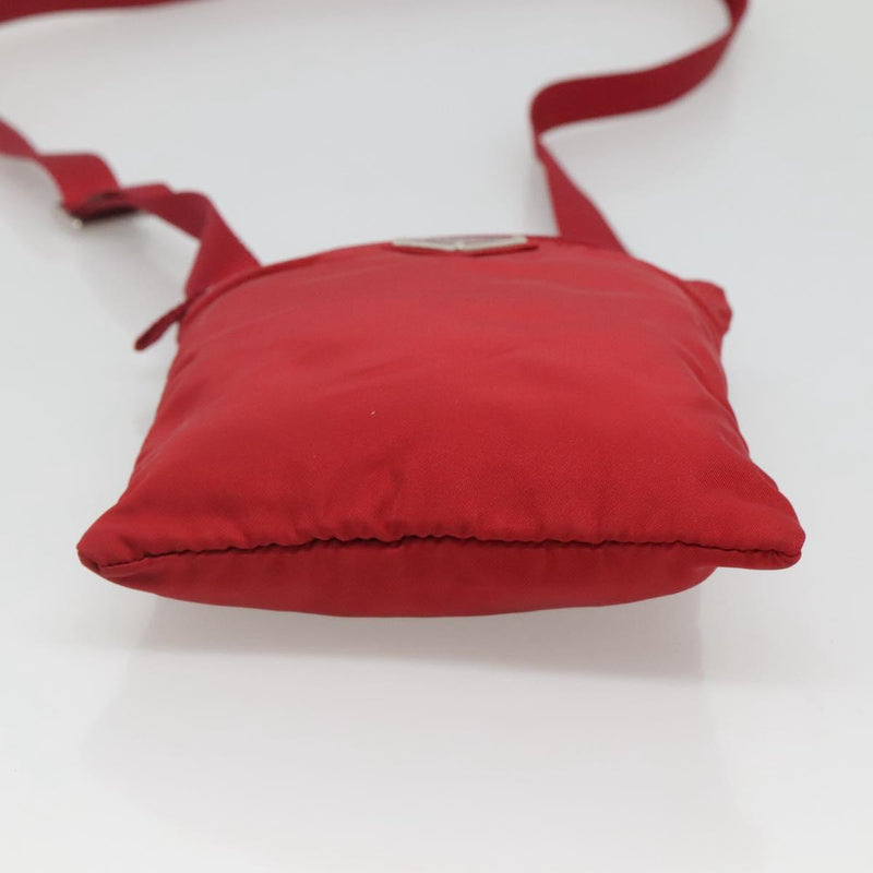 PRADA Shoulder Bag Nylon Red Silver Auth 120955