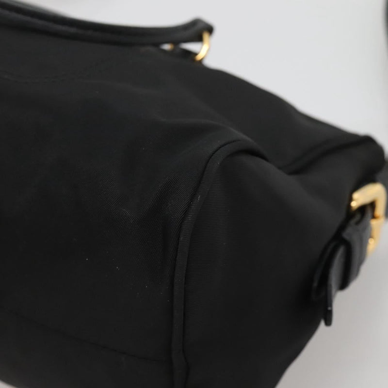 PRADA Shoulder Bag Nylon Black Gold Auth 120958