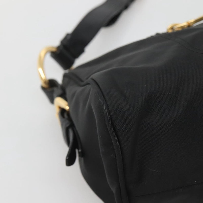 PRADA Shoulder Bag Nylon Black Gold Auth 120958