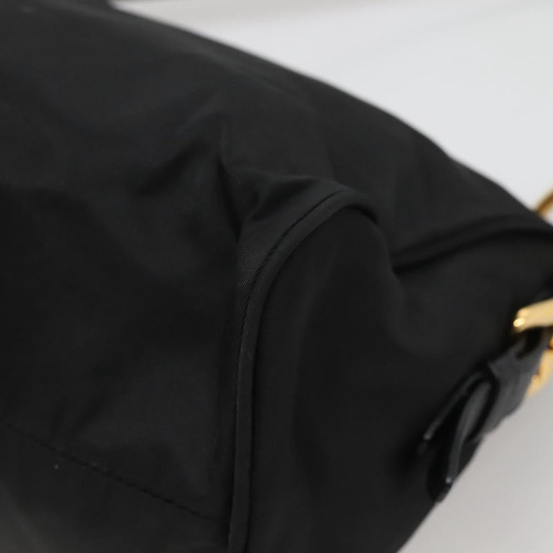 PRADA Shoulder Bag Nylon Black Gold Auth 120958