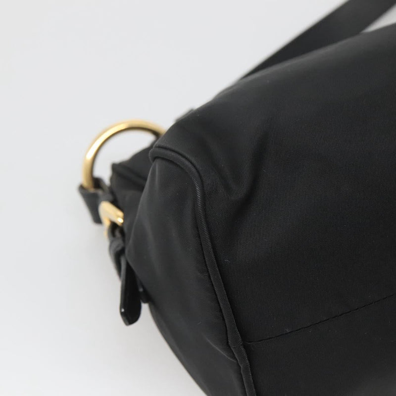 PRADA Shoulder Bag Nylon Black Gold Auth 120958