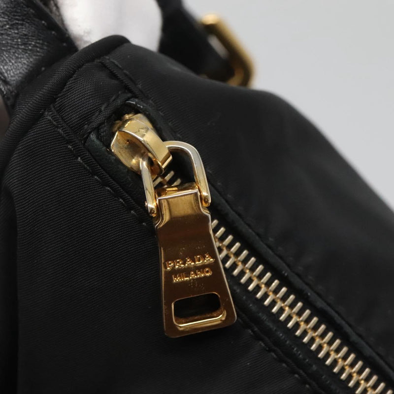 PRADA Shoulder Bag Nylon Black Gold Auth 120958