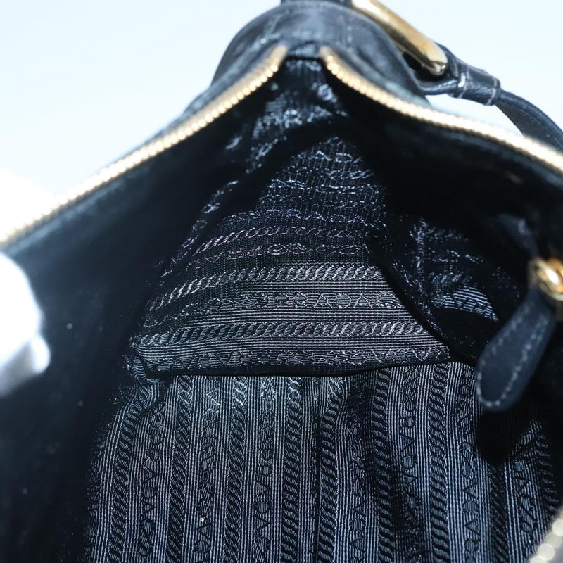 PRADA Shoulder Bag Nylon Black Gold Auth 120958