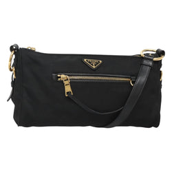 PRADA Shoulder Bag Nylon Black Gold Auth 120958