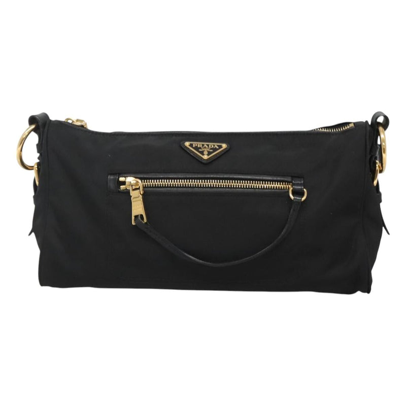 PRADA Shoulder Bag Nylon Black Gold Auth 120958