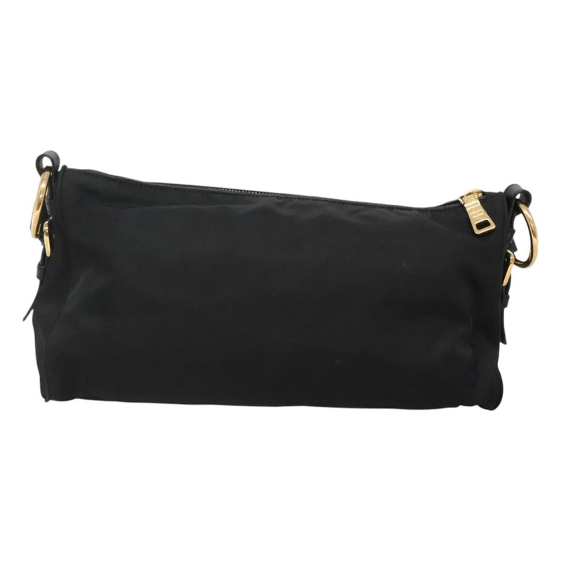 PRADA Shoulder Bag Nylon Black Gold Auth 120958