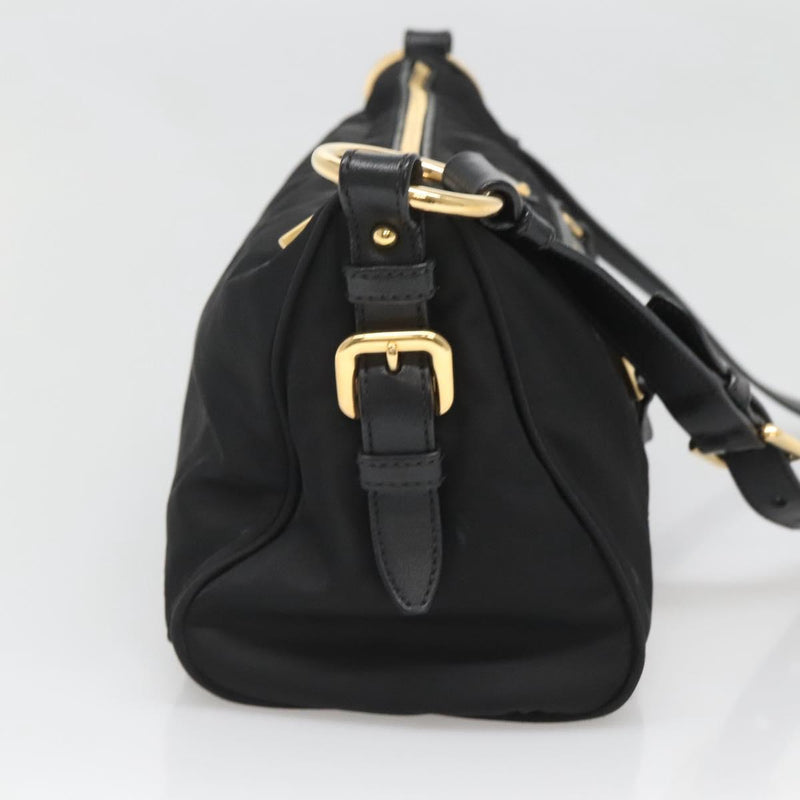 PRADA Shoulder Bag Nylon Black Gold Auth 120958