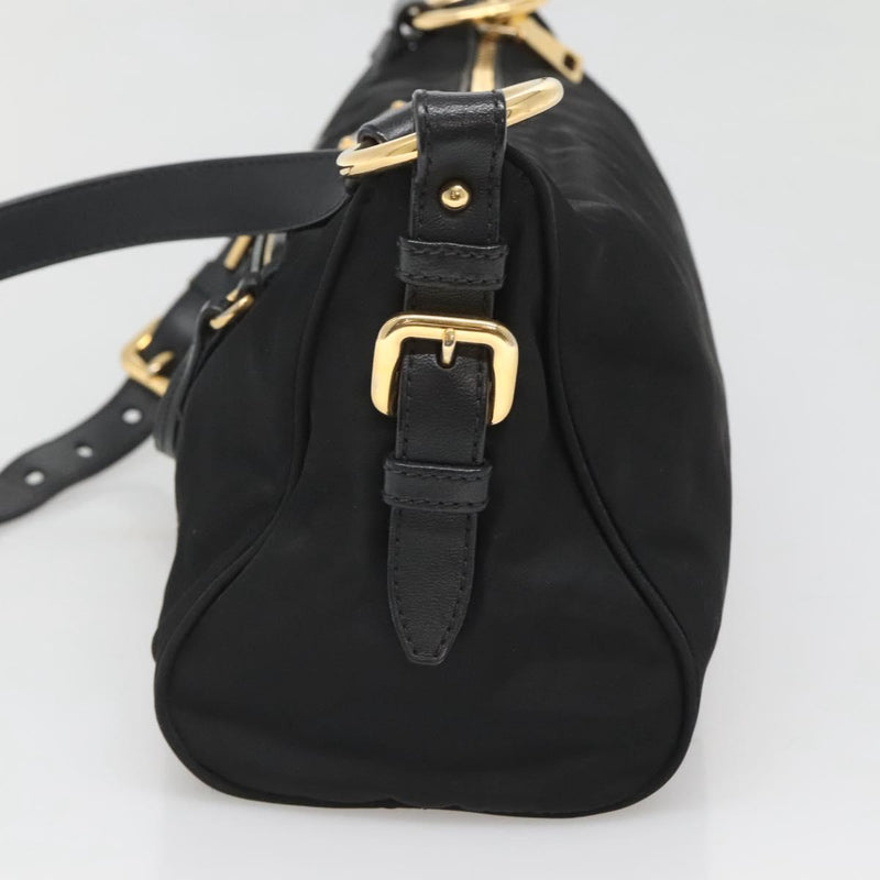 PRADA Shoulder Bag Nylon Black Gold Auth 120958
