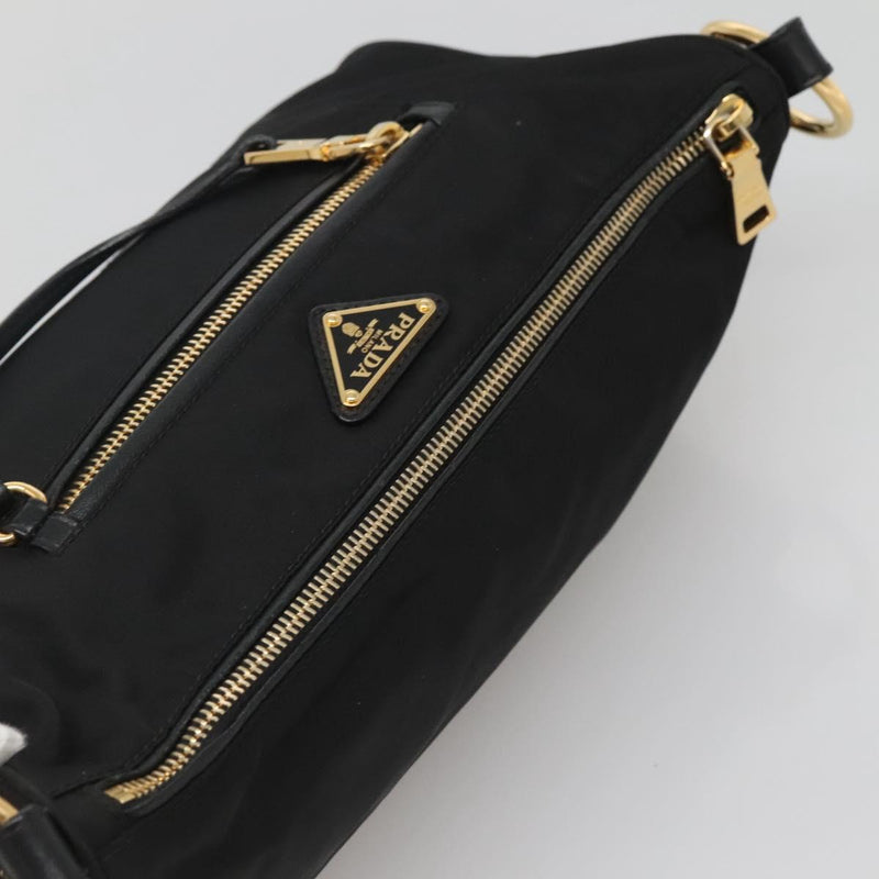 PRADA Shoulder Bag Nylon Black Gold Auth 120958
