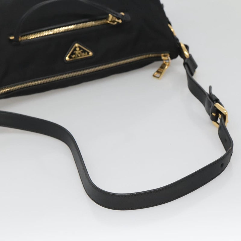PRADA Shoulder Bag Nylon Black Gold Auth 120958