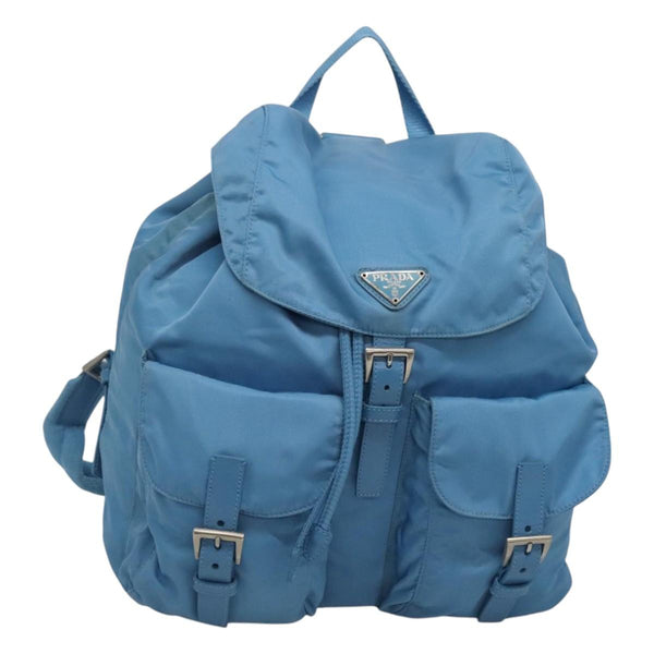 PRADA Backpack Nylon Light Blue Silver Auth 120959