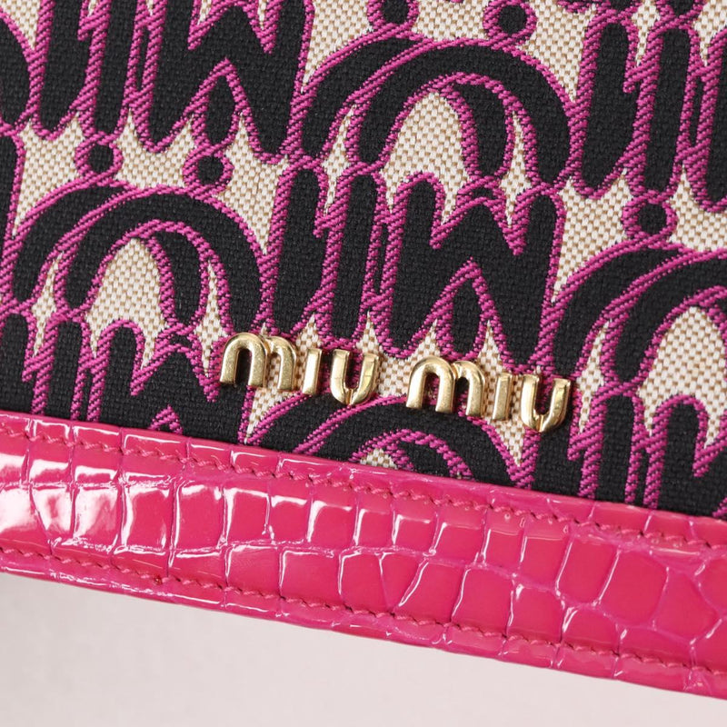 Miu Miu Chain Shoulder Bag Canvas Leather 2way Pink Gold Auth 120964AM
