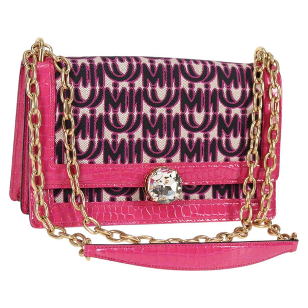 Miu Miu Chain Shoulder Bag Canvas Leather 2way Pink Gold Auth 120964AM