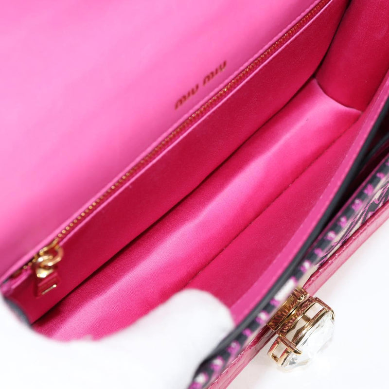 Miu Miu Chain Shoulder Bag Canvas Leather 2way Pink Gold Auth 120964AM