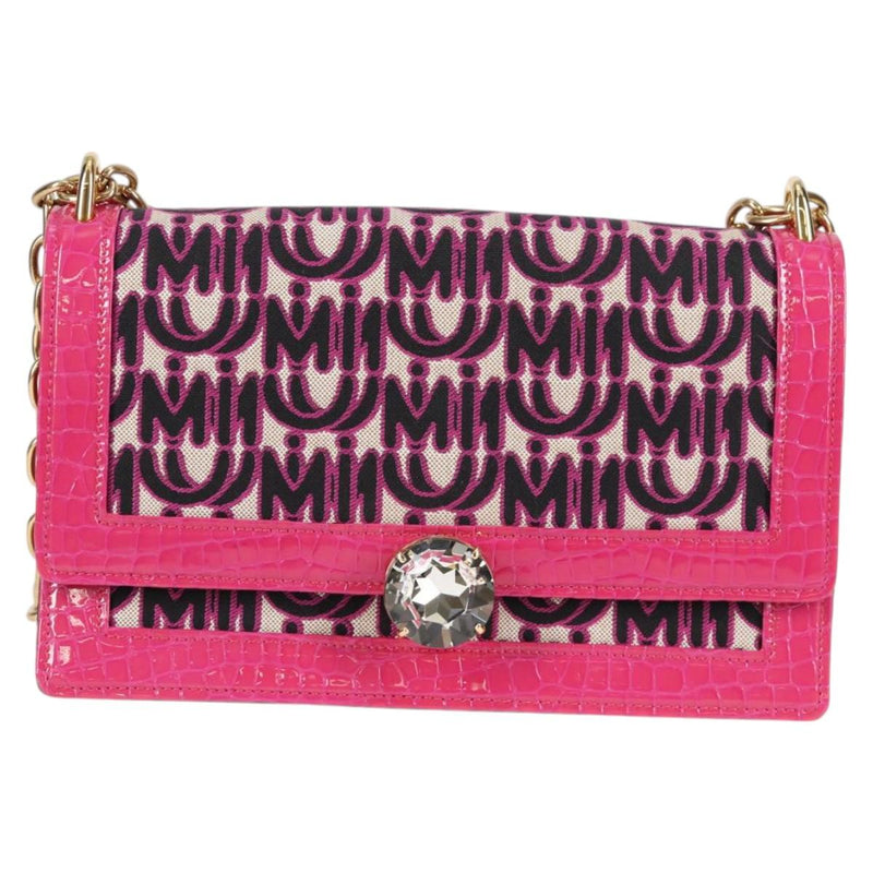 Miu Miu Chain Shoulder Bag Canvas Leather 2way Pink Gold Auth 120964AM