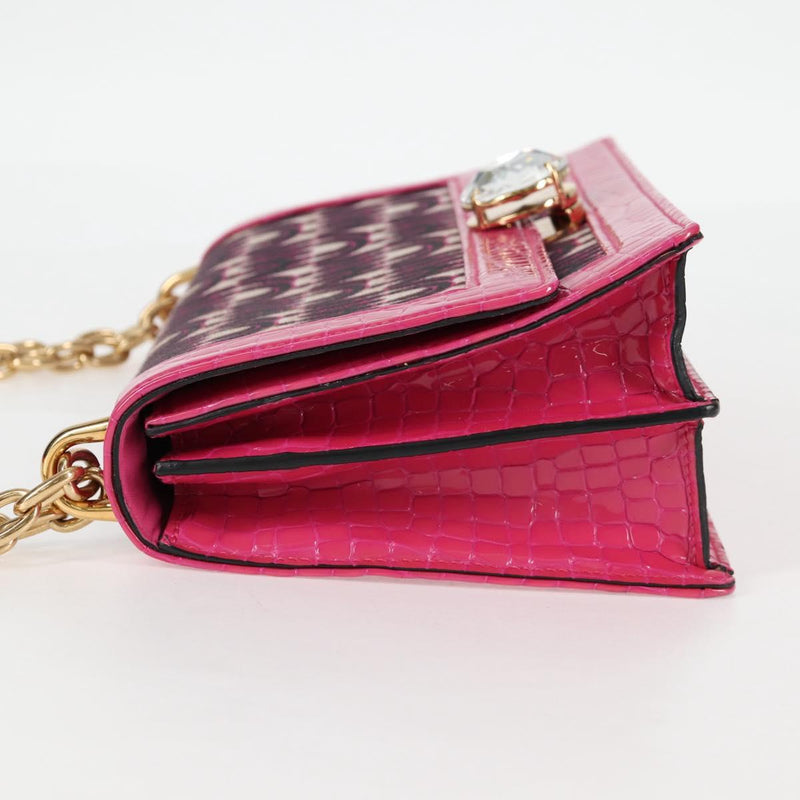 Miu Miu Chain Shoulder Bag Canvas Leather 2way Pink Gold Auth 120964AM