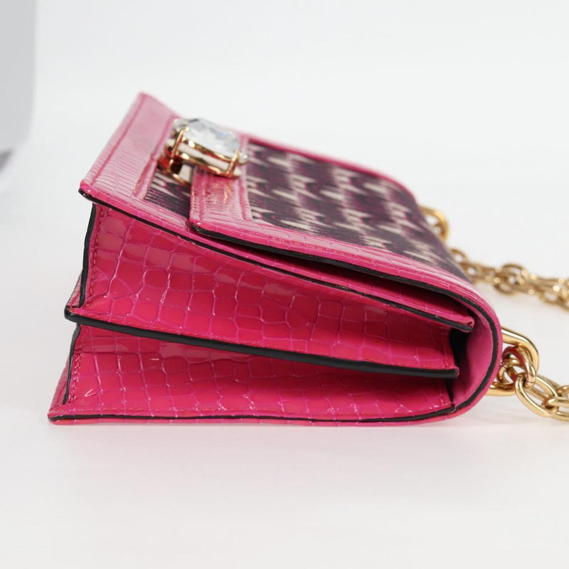 Miu Miu Chain Shoulder Bag Canvas Leather 2way Pink Gold Auth 120964AM