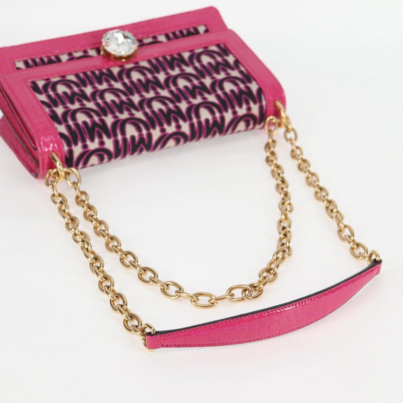 Miu Miu Chain Shoulder Bag Canvas Leather 2way Pink Gold Auth 120964AM